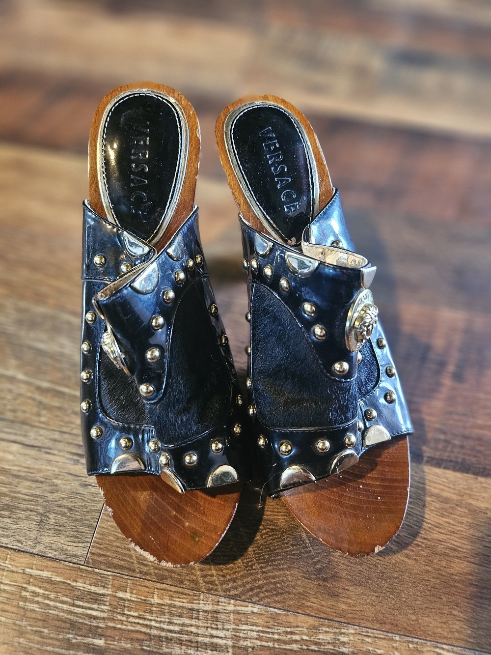 Versace Black Studded Slide Sandals